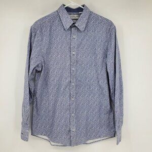 Nick Graham Everywhere‎ Stretch Modern Fit Blue Paisley Print Men's Shirt Large